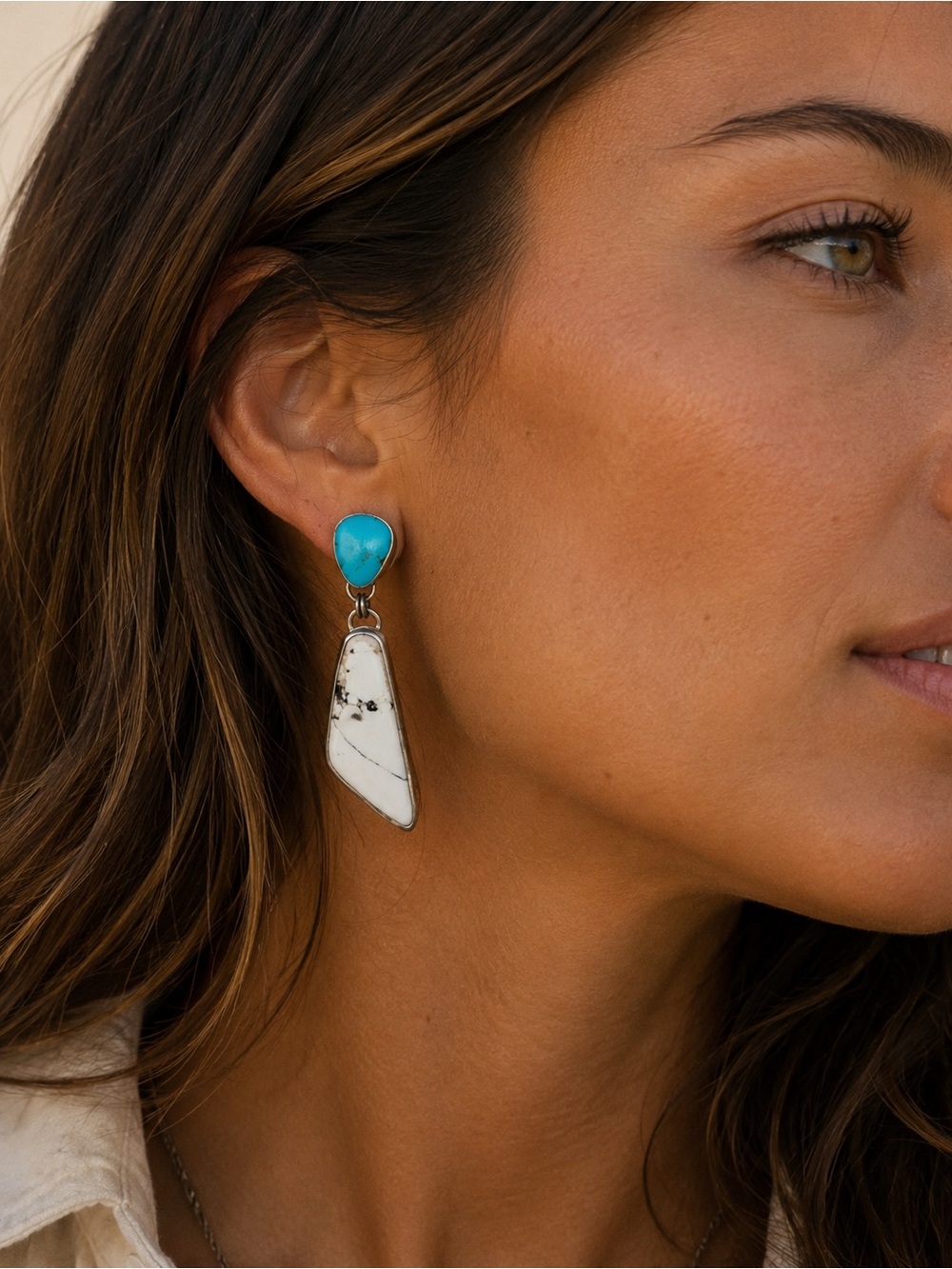 Kingman Turquoise and White Buffalo Dangle Earrings - Women Jewelry